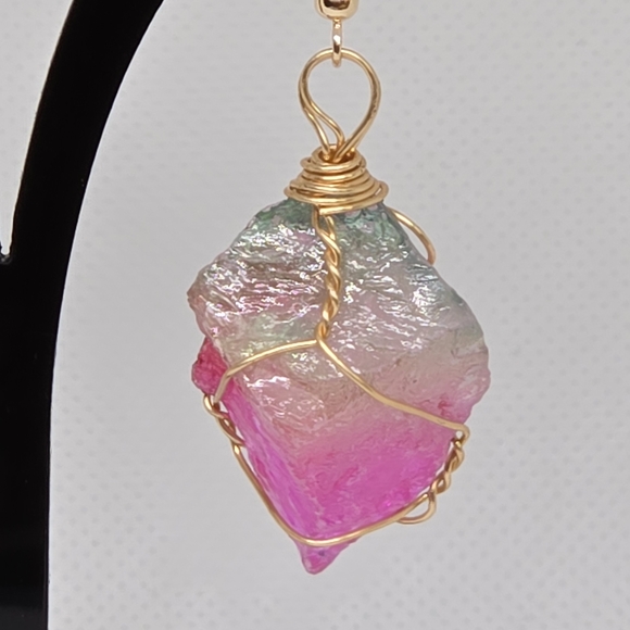 Natural Fluorite Wire-Wrapped Earrings - Picture 6 of 6